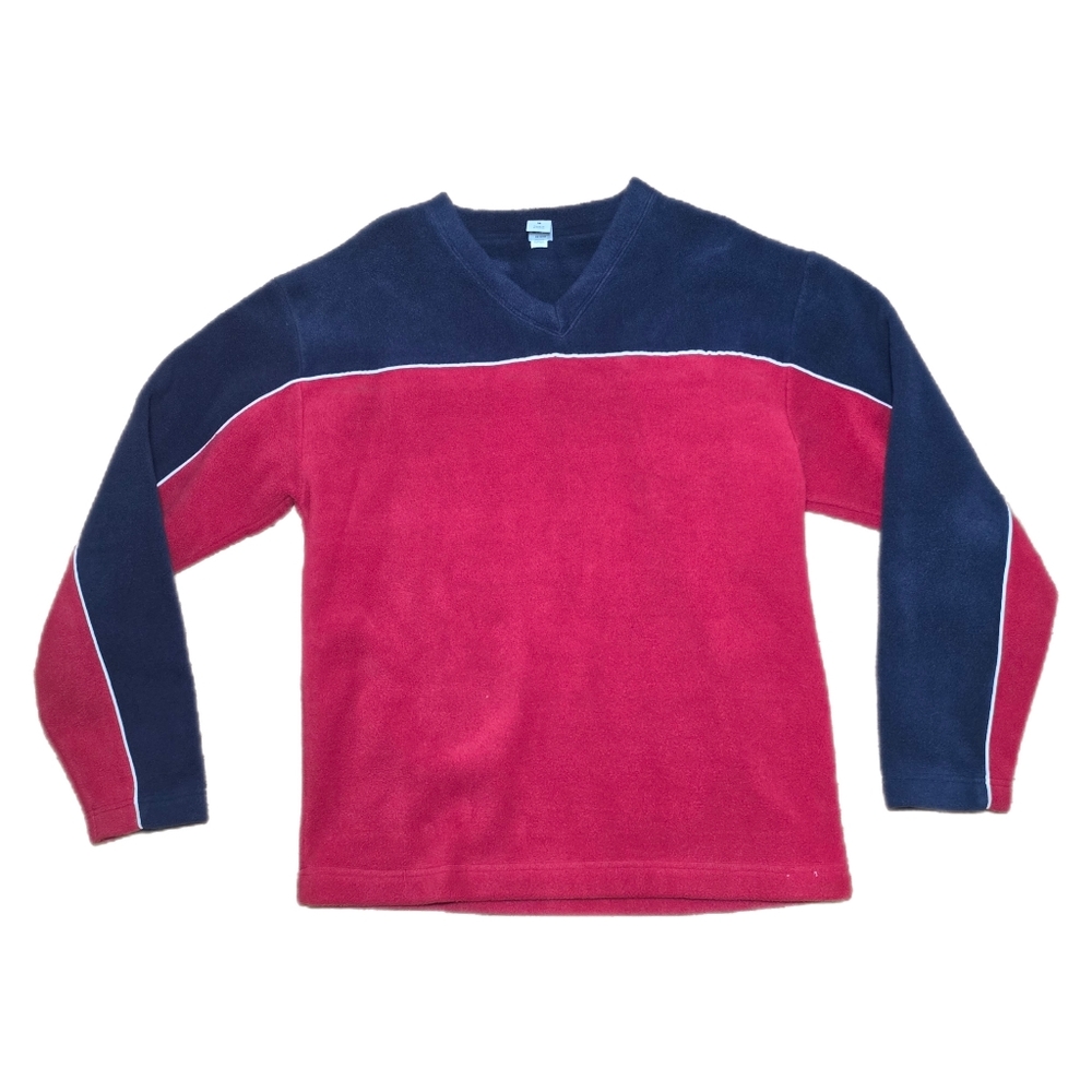 Vintage Gap Mens M Fleece V Neck Pullover Sweater Red Navy Stripe 90s Y2K Skater